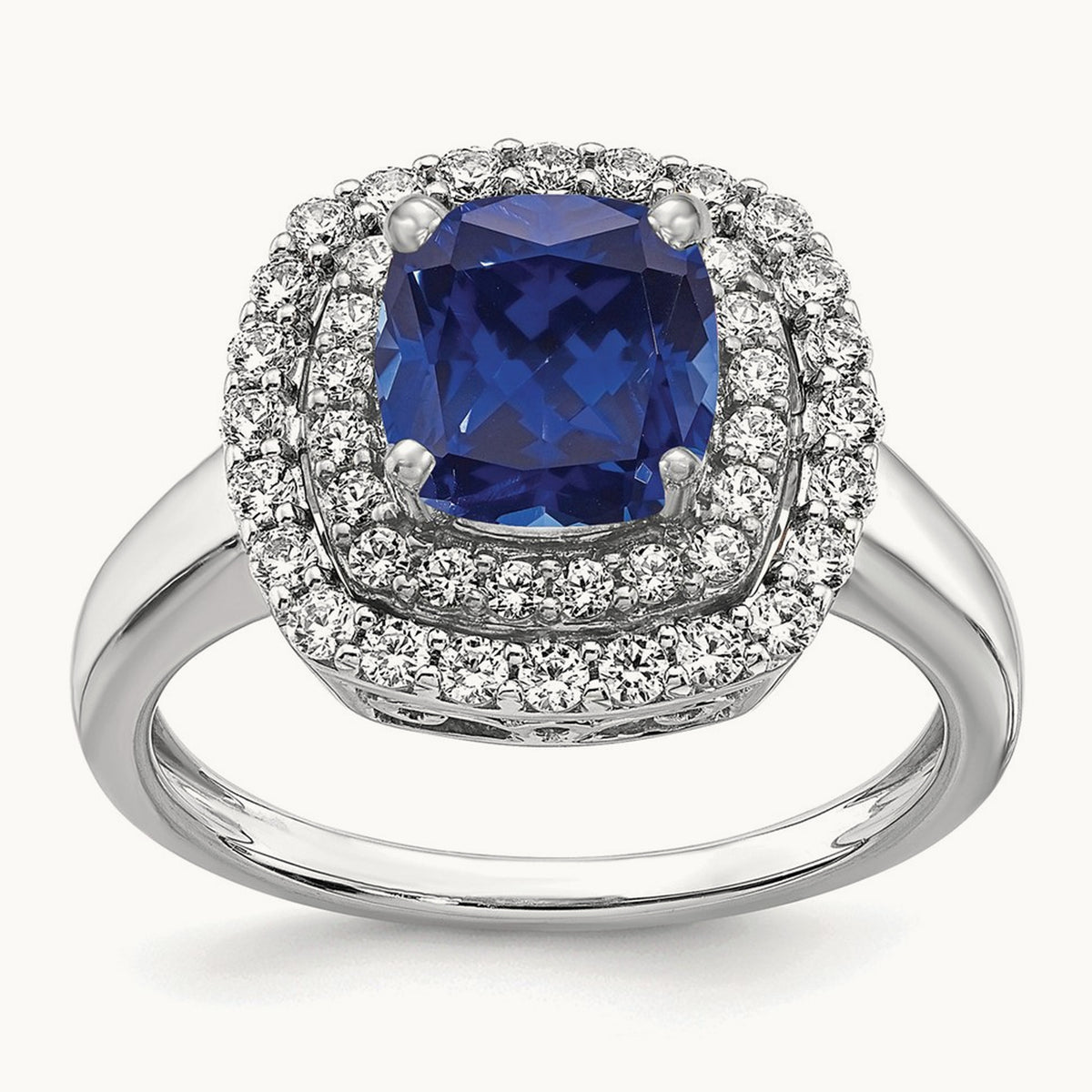 Created Blue Sapphire Ring, 0.50 ct tw Lab-Grown Diamond