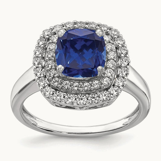 Created Blue Sapphire Ring, 0.50 ct tw Lab-Grown Diamond