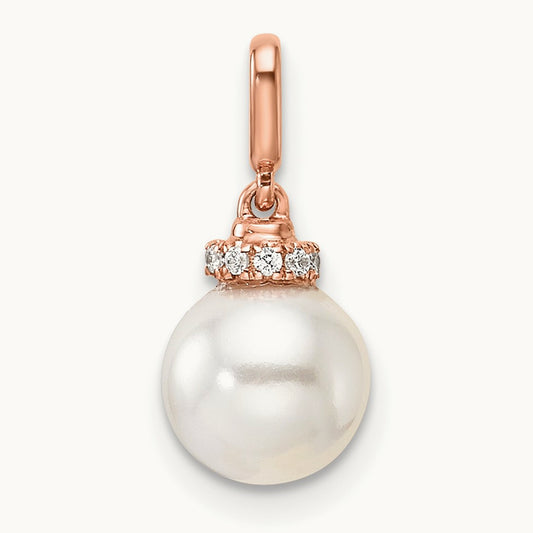 Polished Diamond and Pearl Pendant, 14K Rose Gold
