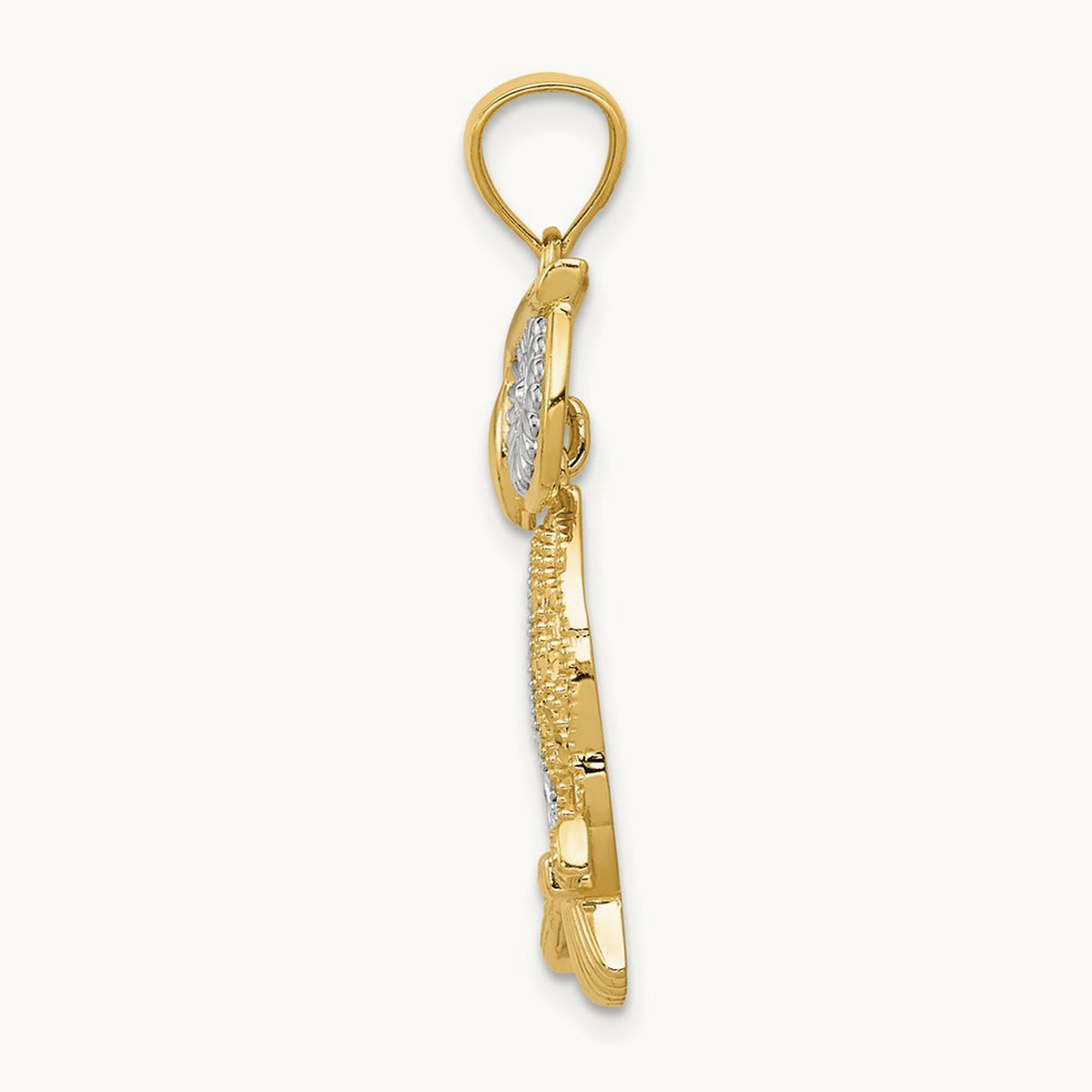 w/ Rhodium Diamond-cut Polished Moveable Owl Pendant, 14K