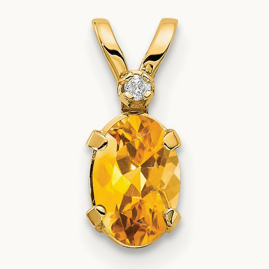 Diamond & Citrine Birthstone Pendant — 14K Yellow Gold
