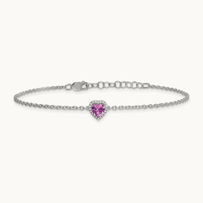 Pink Sapphire with Ext. Heart Bracelet, 0.05 ct tw Lab-Grown Diamond