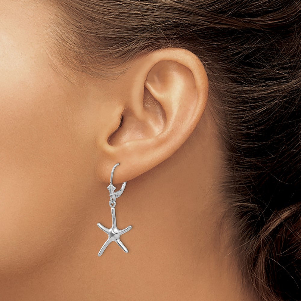 Dancing Starfish Leverback Earrings — 14K White Gold