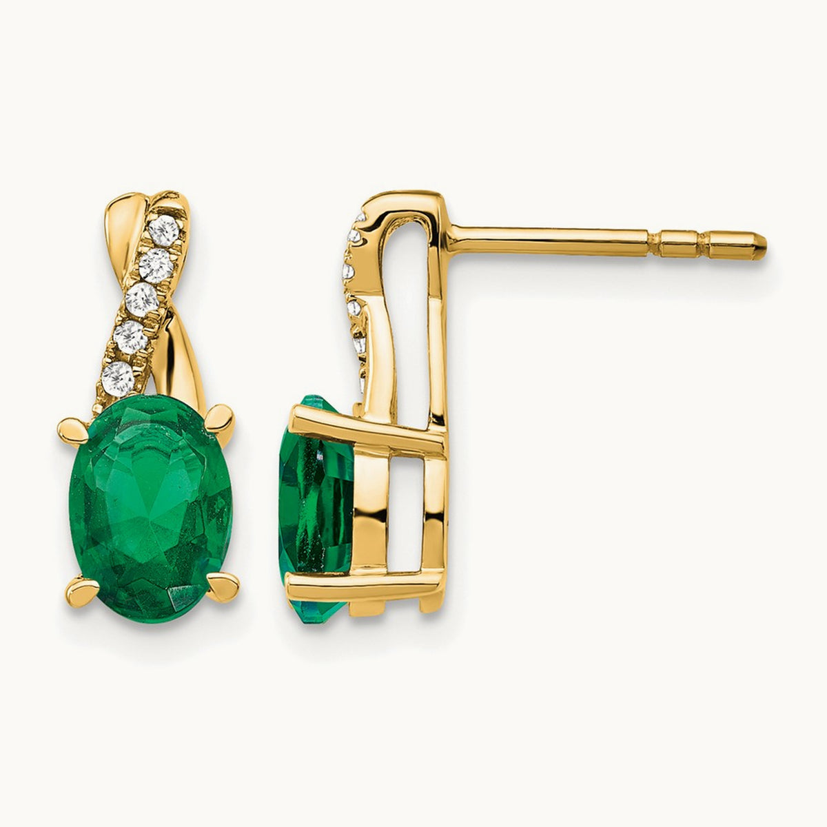 Created Emerald and Diamond Earrings, 14K