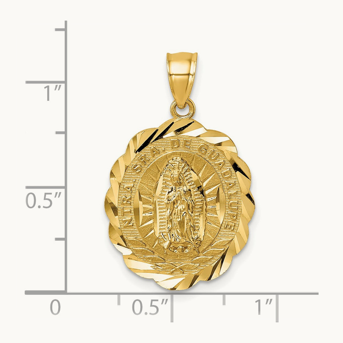 Polished D/C Spanish Version Lady of Guadalupe Pendant, 14K