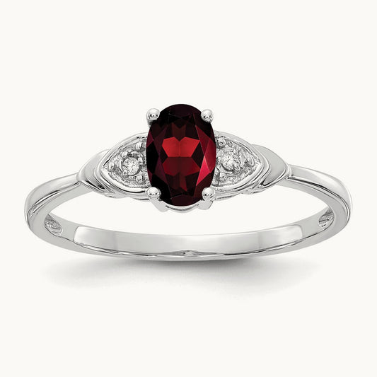 Garnet and Diamond Ring — 14K White Gold