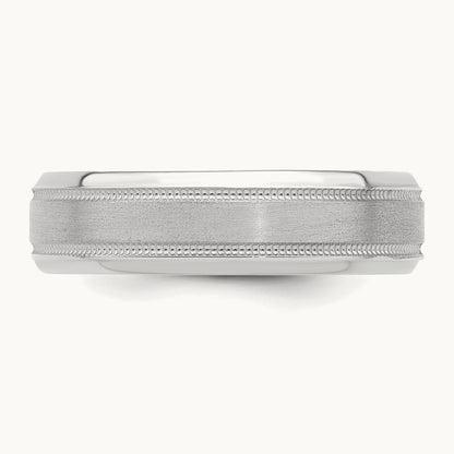 Heavy Comfort Fit Brush Satin Fancy Band, 14K White Gold