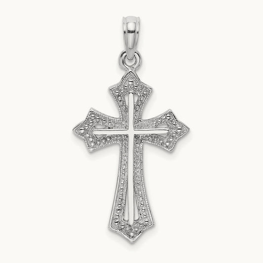 Beaded Cross Charm — 14K White Gold, 23.4mm