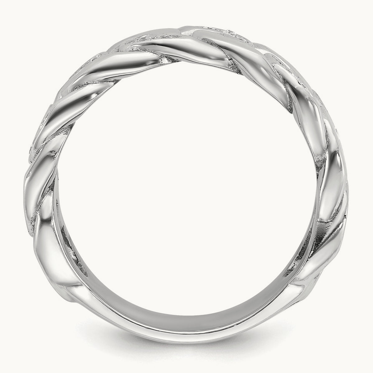 Men's Cuban Link Design Diamond Complete Ring — 14K White Gold