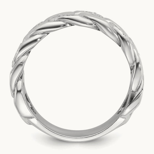 Men's Cuban Link Design Diamond Complete Ring — 14K White Gold
