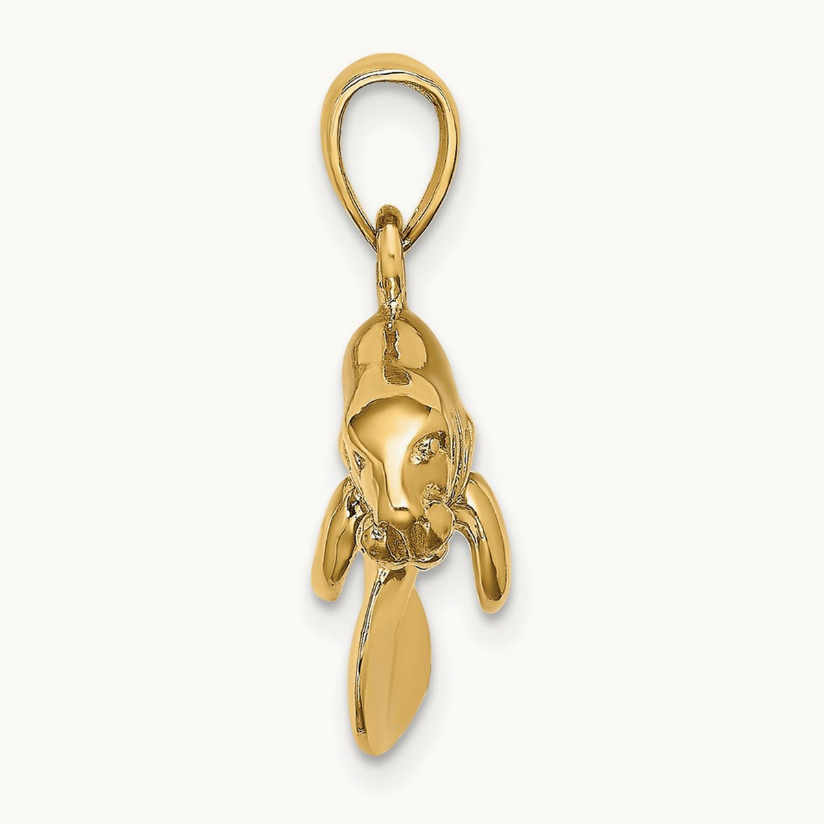 3-D Polished Swimming Manatee Charm — 14K Yellow Gold