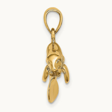 3-D Polished Swimming Manatee Charm — 14K Yellow Gold