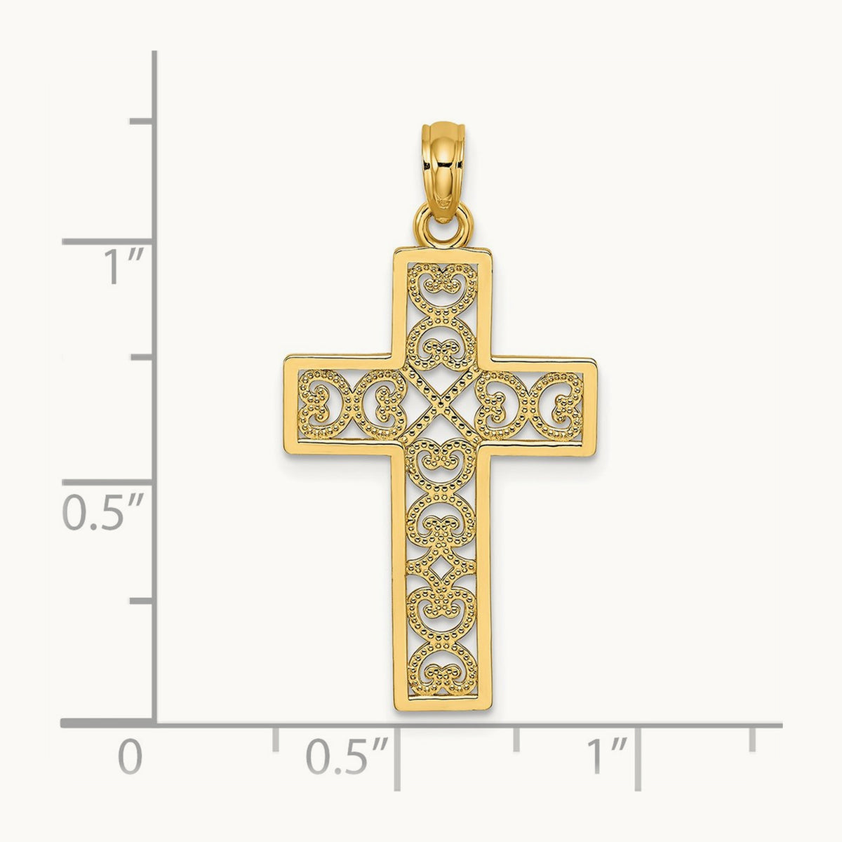 Polished Square Cross with Heart Design Charm — 14K Yellow Gold