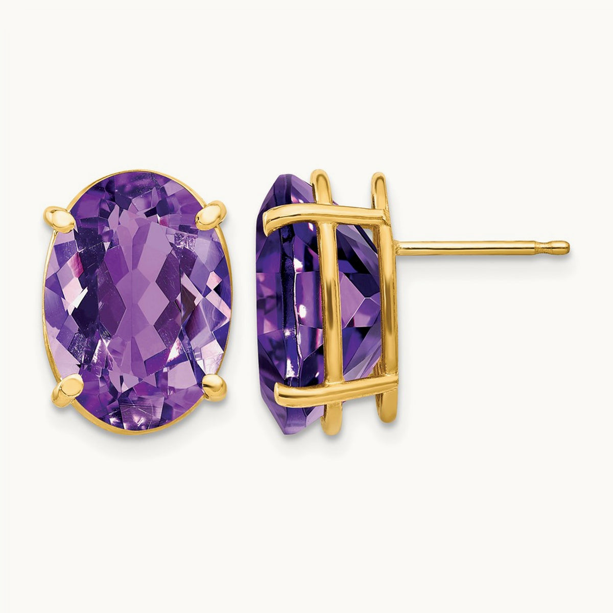 14x10mm Oval Amethyst Earrings, 14K