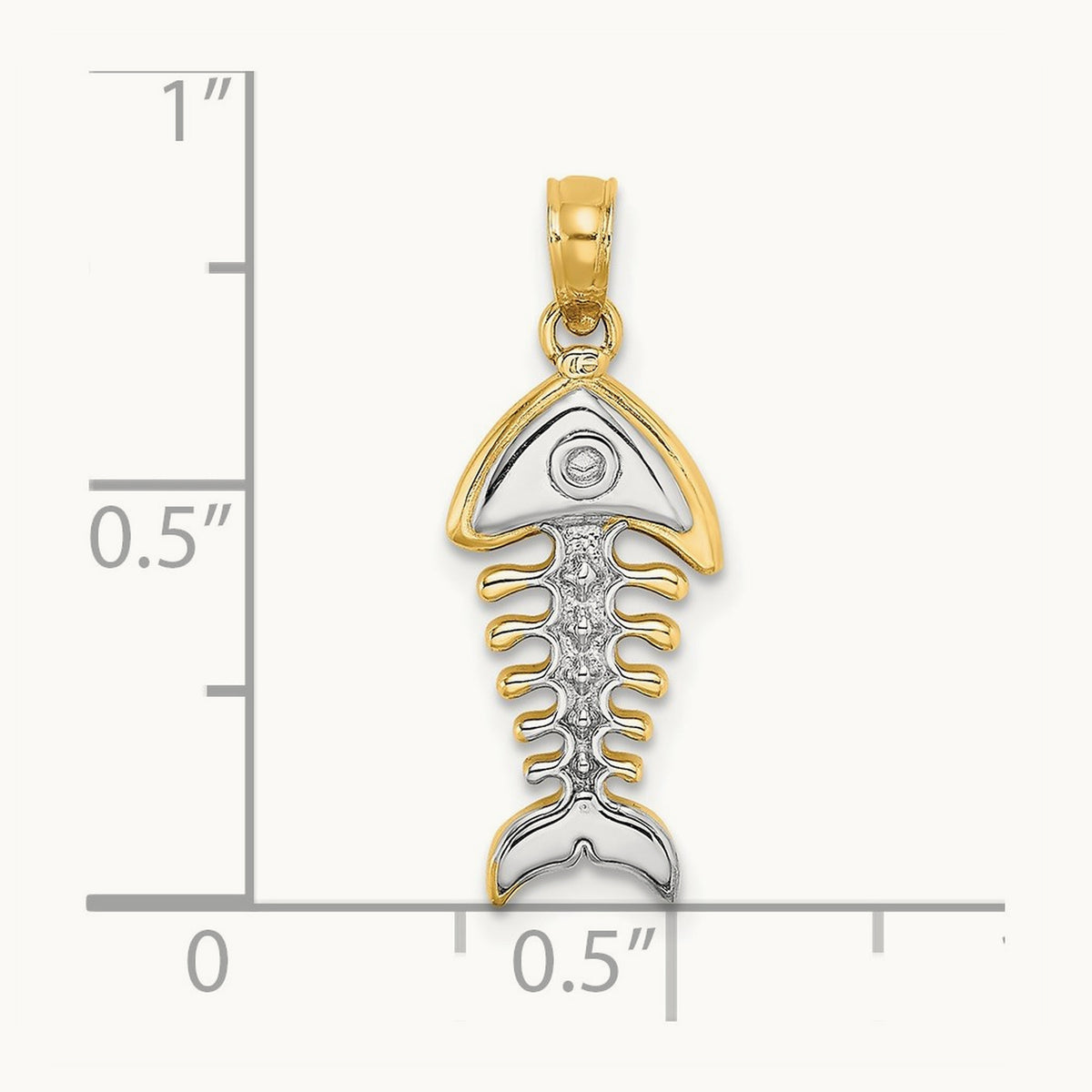 w/Rhodium 3-D Fishbone Charm, 14K