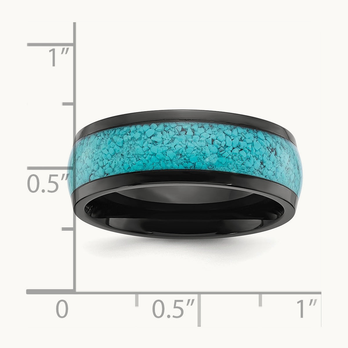 Polished Black IP-plated with Turquoise Inlay Band, 8mm, Titanium