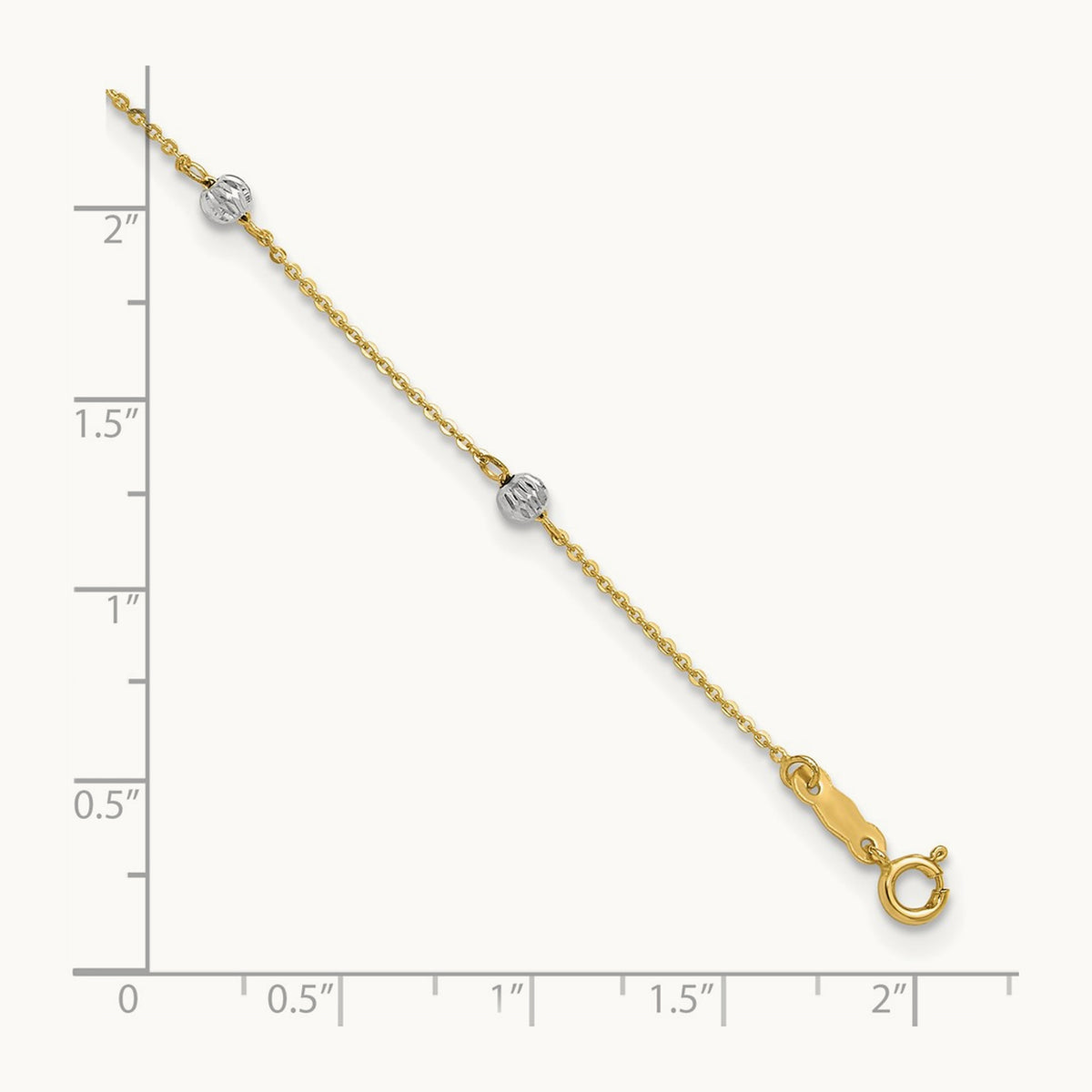 Diamond-cut Beads 9in Plus 1in Ext. Anklet, 14K Two-tone