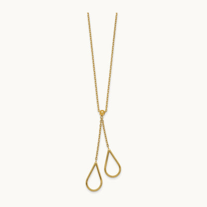 Polished Teardrops Dangle W/2in Ext Necklace, 14K
