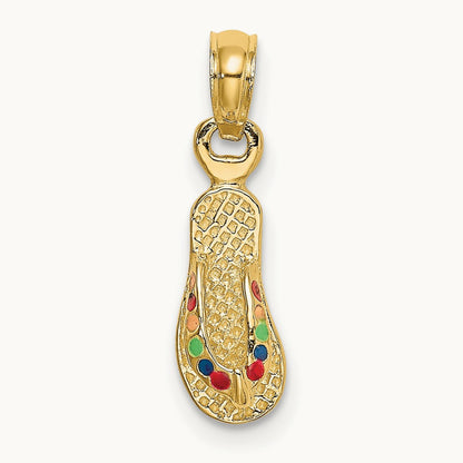 3D W/ Multi-Color Enamel Single Flip-Flop Charm, 14K