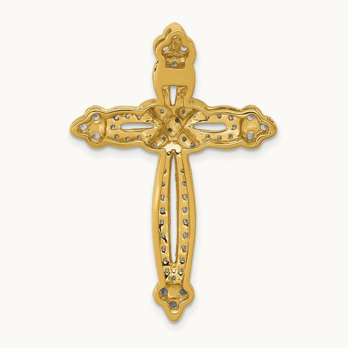 Diamond Budded Cross Chain Slide — 14K Yellow Gold, 36.5mm