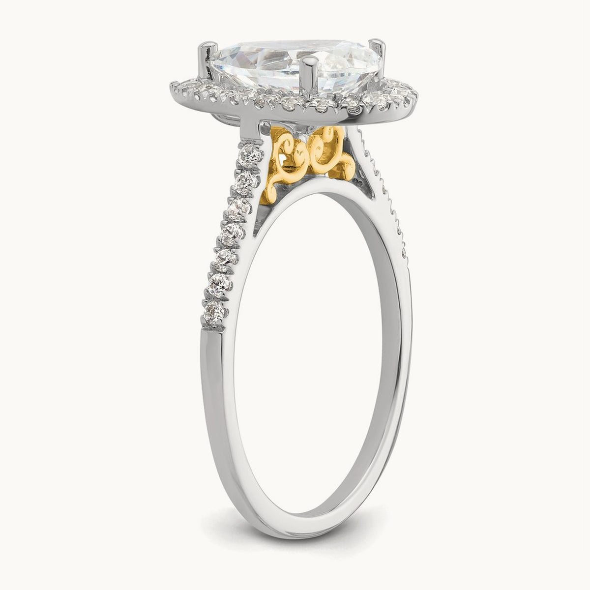 Pear Halo Semi-Mount Engagement Ring — 14K Two-Tone, 3/8 ct, 7