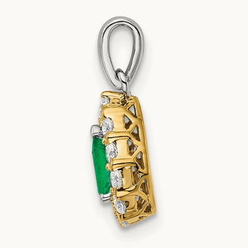 Pear Emerald and Diamond Halo Pendant, 14K Two-tone