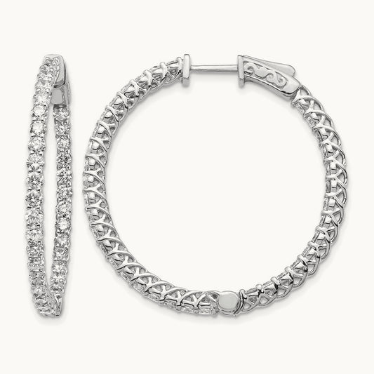 Diamond Round Hoop w/Safety Clasp Earrings, 14K White Gold