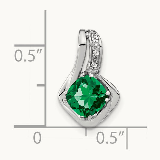 Created Emerald and Lab-Grown Diamond Chain Slide Pendant — 14K White Gold