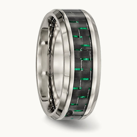 Polished Black/Green Carbon Fiber Inlay Band, 8mm, Stainless Steel