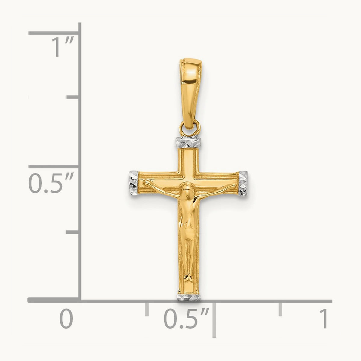 D/C Crucifix Cross Pendant, 14K with White Rhodium