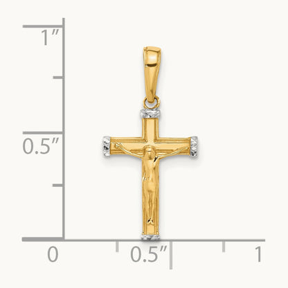 D/C Crucifix Cross Pendant, 14K with White Rhodium