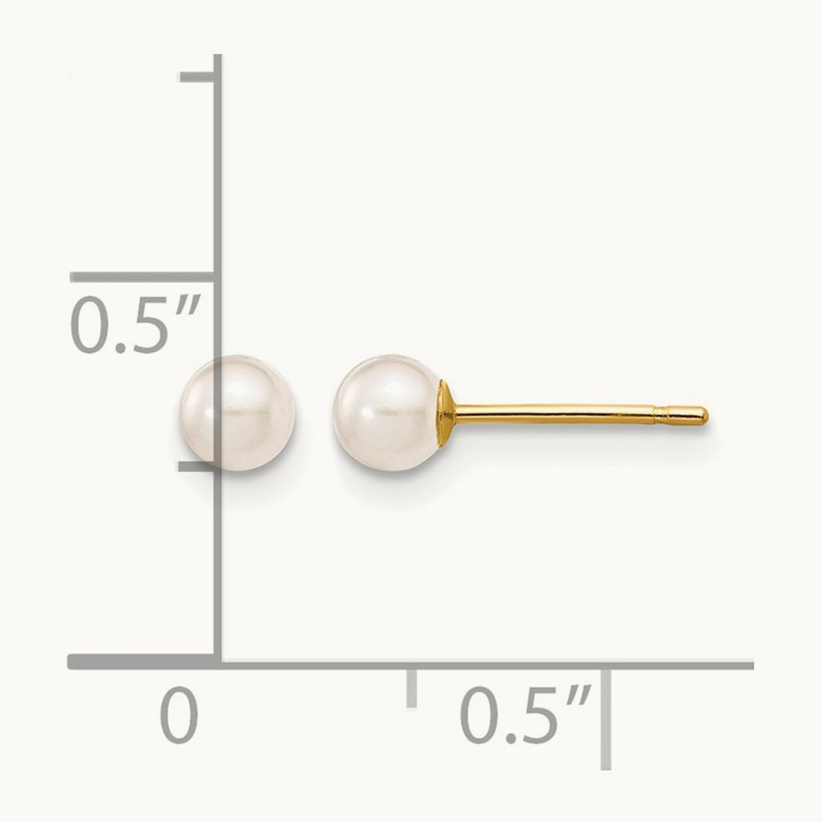 3- Round White Saltwater Akoya Cultured Pearl Stud Post Earrings, 4mm, 14K
