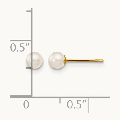 3- Round White Saltwater Akoya Cultured Pearl Stud Post Earrings, 4mm, 14K