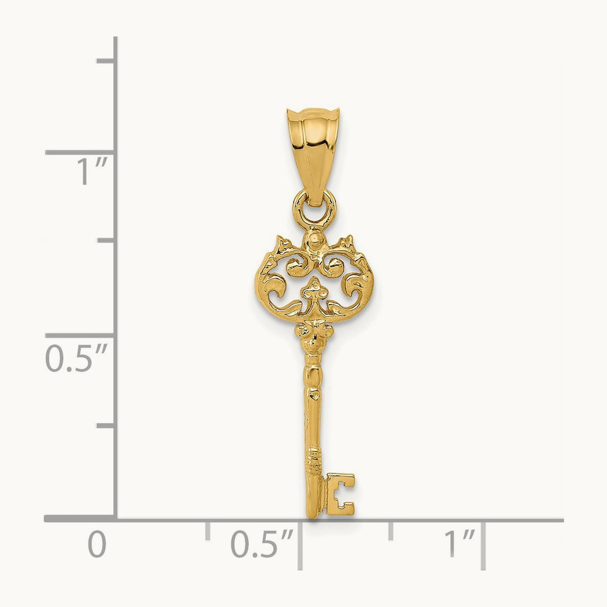 Polished Filigree Key Charm, 14K