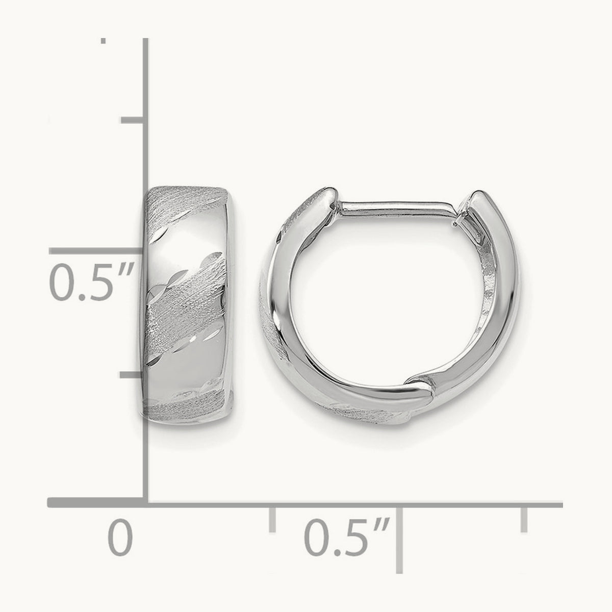 Polished and Satin Hinged Hoop Earrings — 14K White Gold