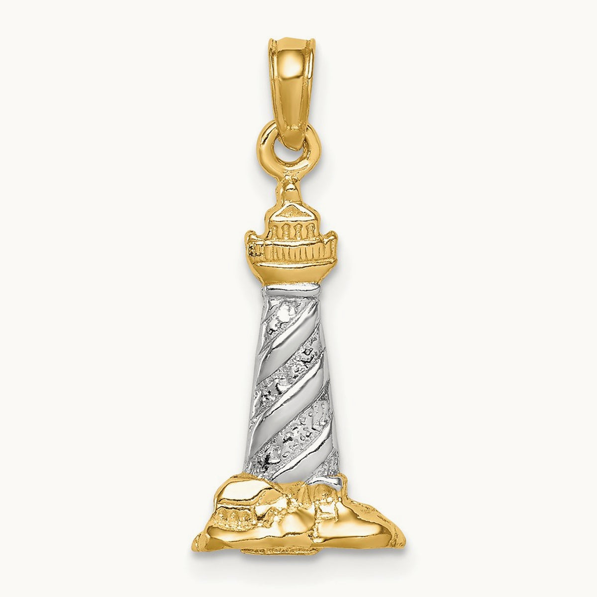 /Rhodium 3D St. Augustine Lighthouse Pendant, 14K White Gold