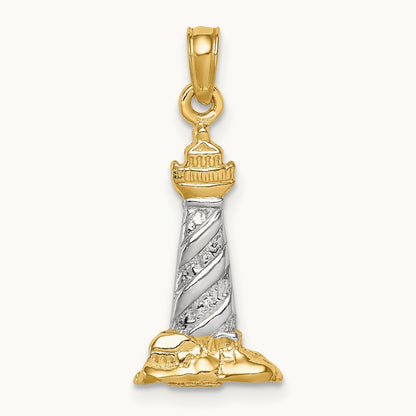 /Rhodium 3D St. Augustine Lighthouse Pendant, 14K White Gold