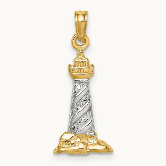 /Rhodium 3D St. Augustine Lighthouse Pendant, 14K White Gold
