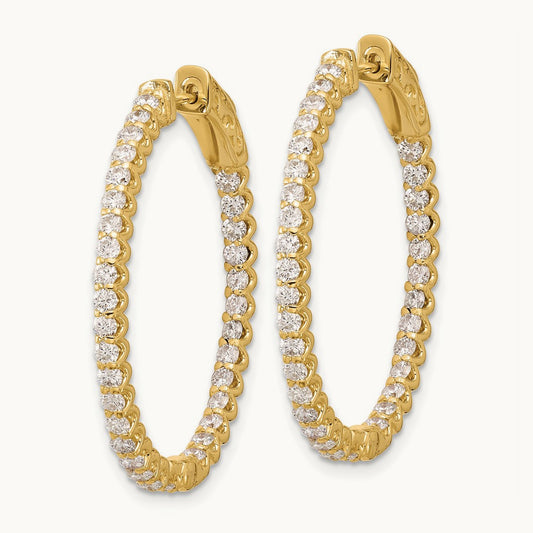 2.3ct 66- In/Out Oval Hoop w/ Safety Clasp Diamond Earrings, 2.0mm, 14K