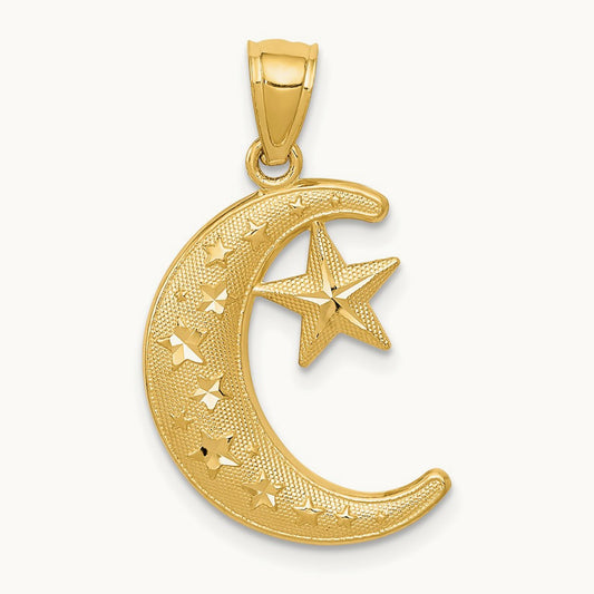 Polished and Textured Moon and Stars Pendant — 26.5mm