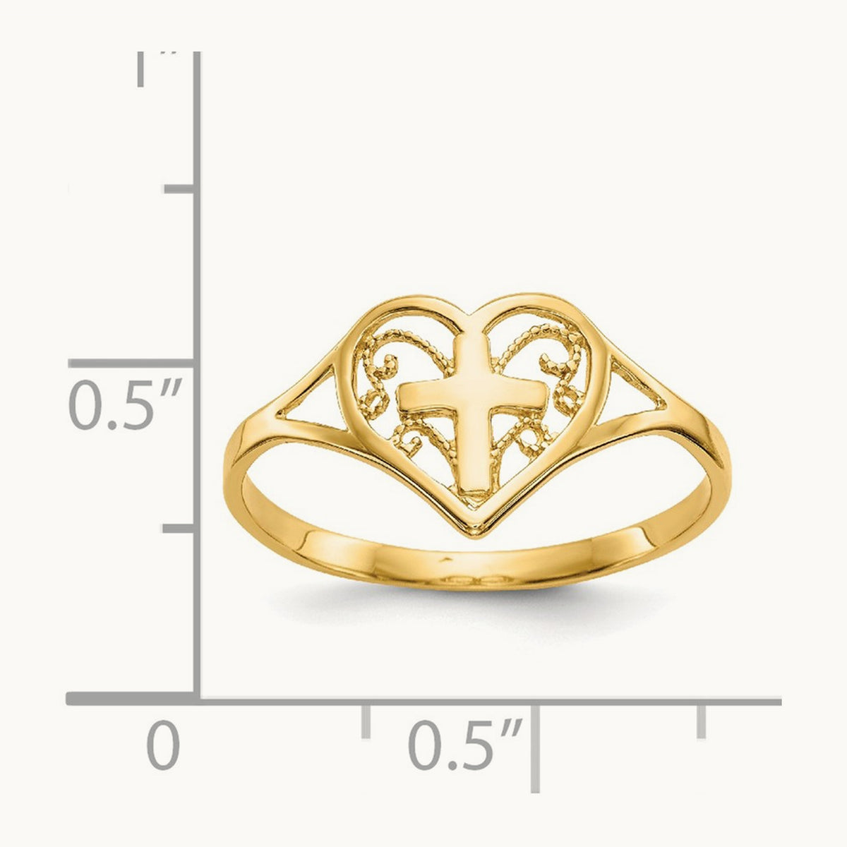 Polished Heart w/ Cross Ring, 14K