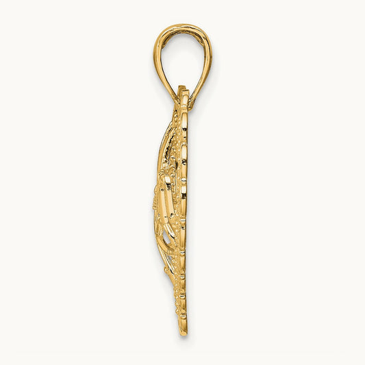 Polished MOM Scallop Heart Pendant, 14K