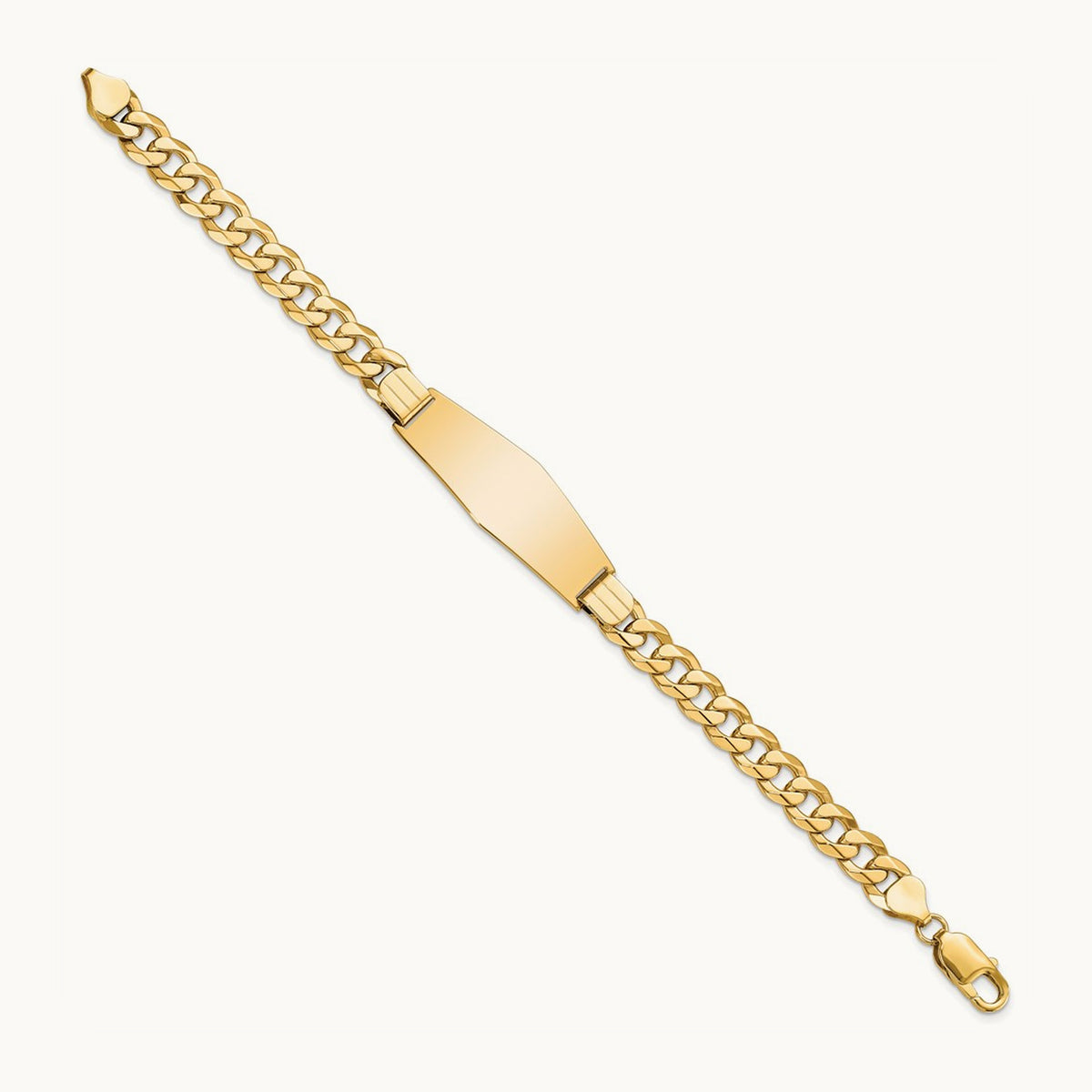 Flat Curb Link Soft Diamond Shape ID Bracelet, 14K