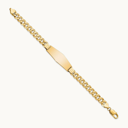 Flat Curb Link Soft Diamond Shape ID Bracelet, 14K