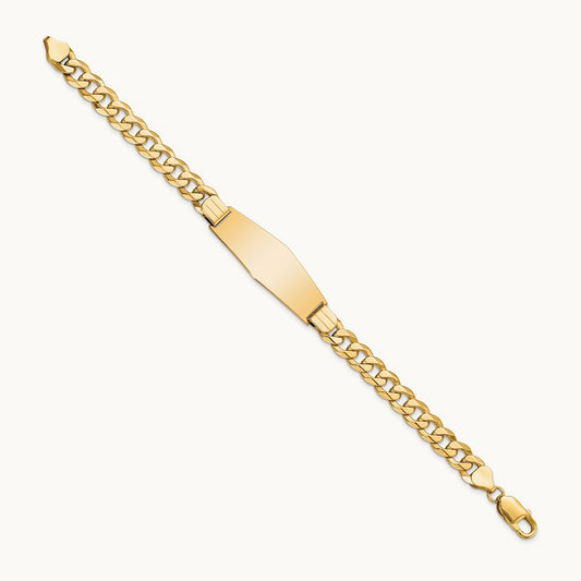 Flat Curb Link Soft Diamond Shape ID Bracelet, 14K