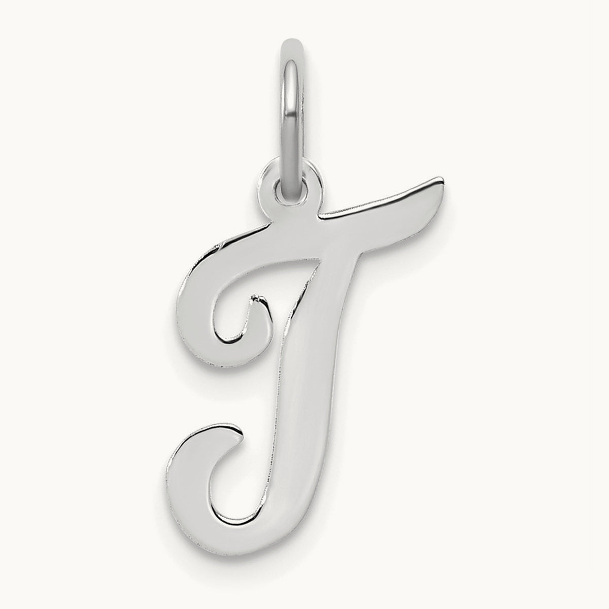 Medium Script Initial Charm — 14K White Gold, T