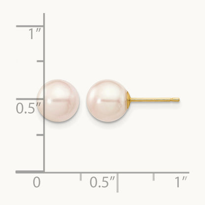 7- Round White Saltwater Akoya Cultured Pearl Stud Post Earrings, 8mm, 14K