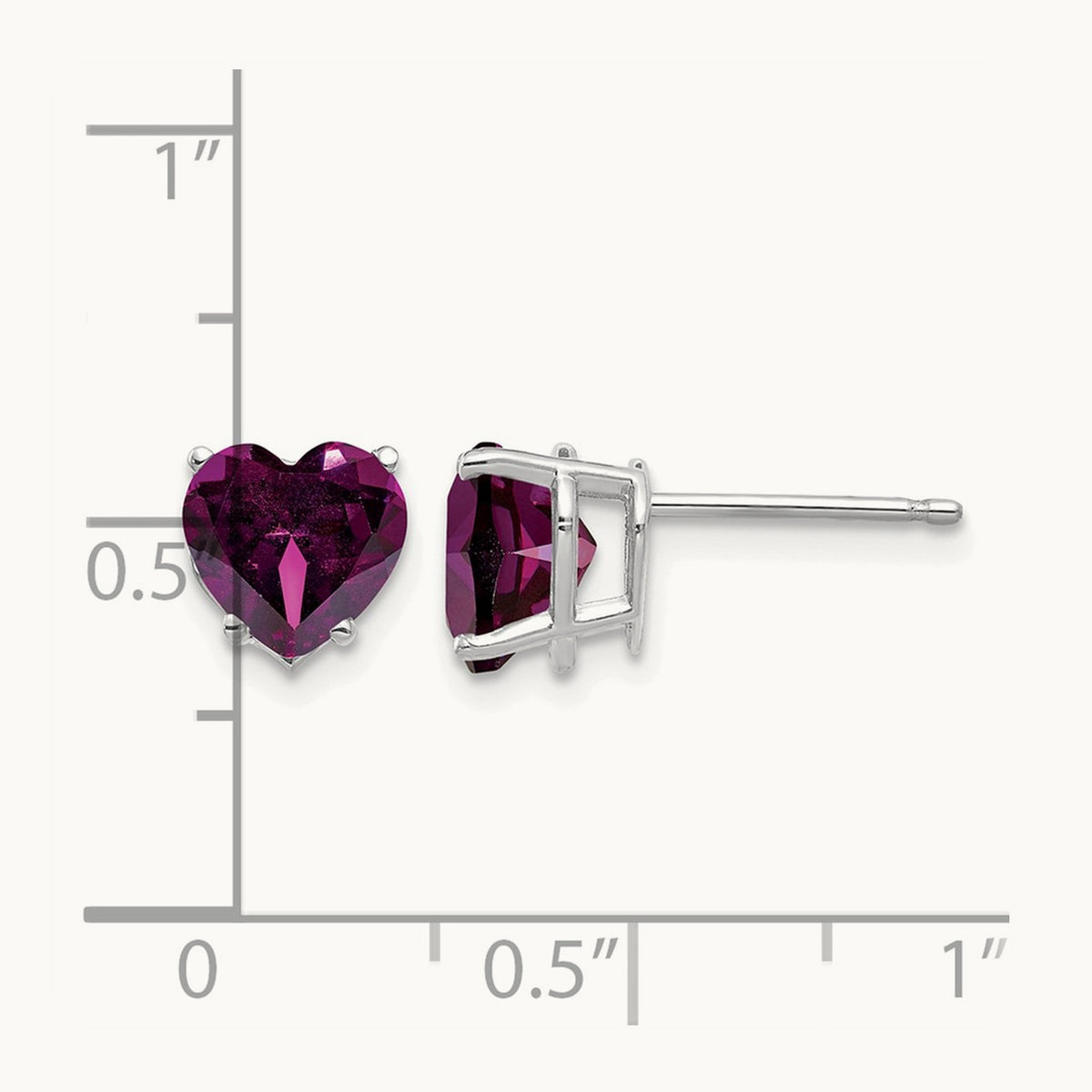 Rhodolite Garnet Heart Stud Earrings, 14K White Gold