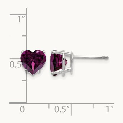 Rhodolite Garnet Heart Stud Earrings, 14K White Gold