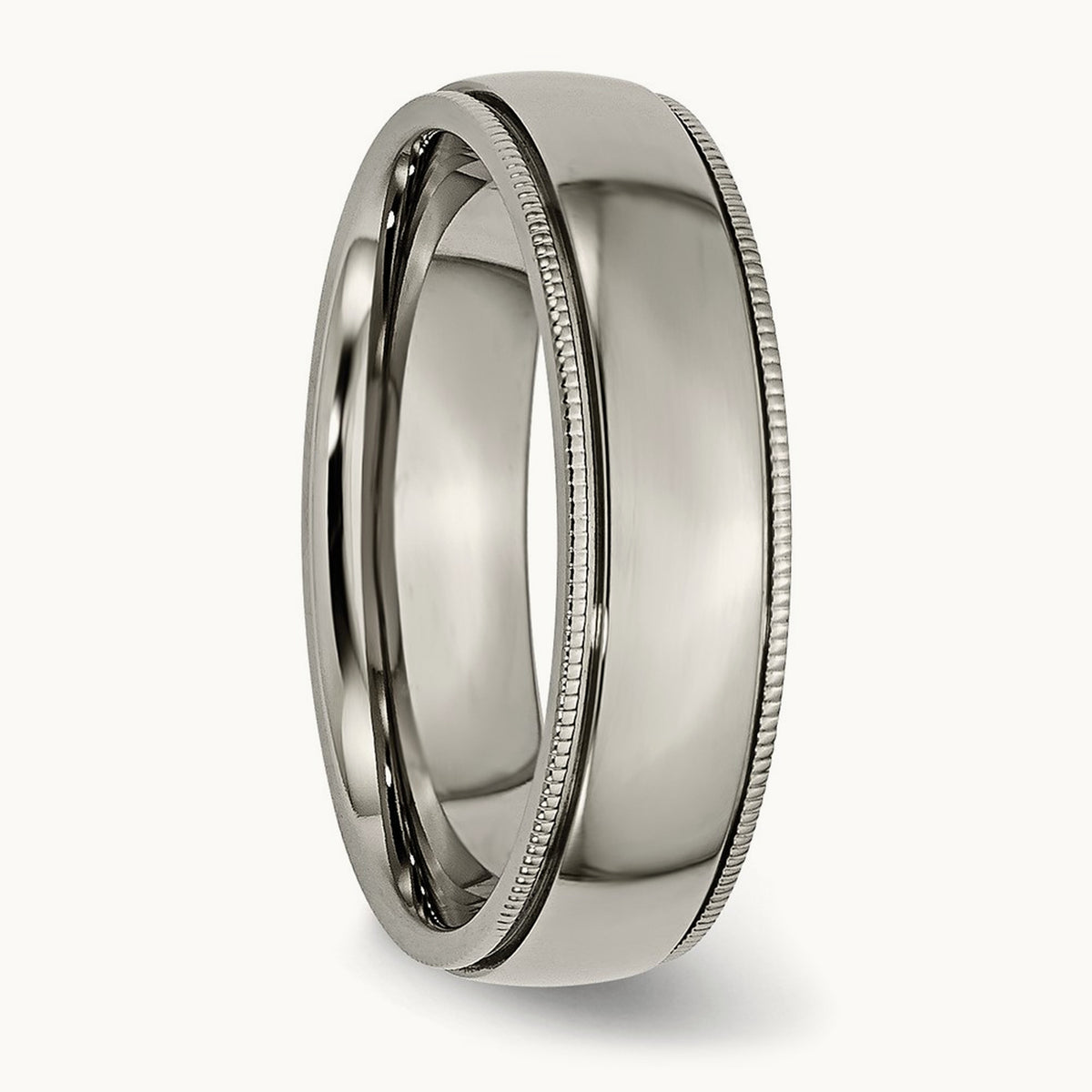 Polished Grooved and Beaded Edge Band, 6mm, Titanium